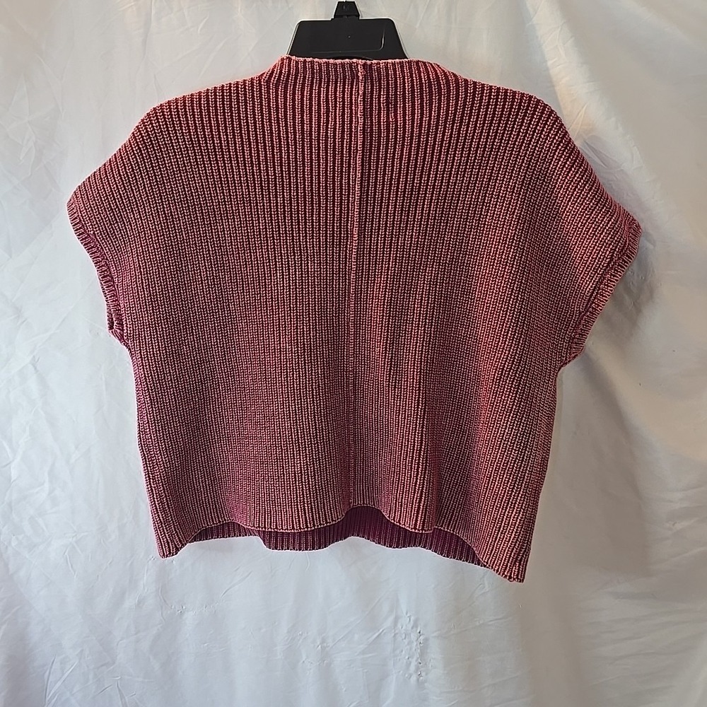 Zenana Washed Look Mock Neck Short Sleeve Cropped Sweater Dark Pink Sz‎ L/XL - Picture 8 of 13
